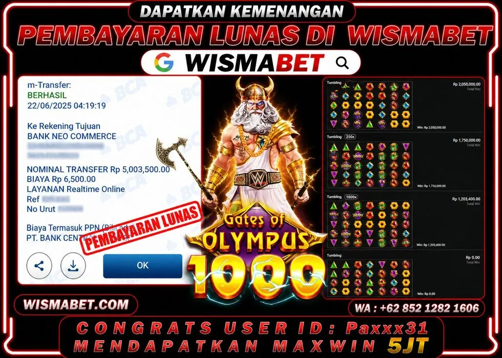 BUKTI KEMENANGAN Gates of Olympus 1000 Rp5,000,000- LUNAS